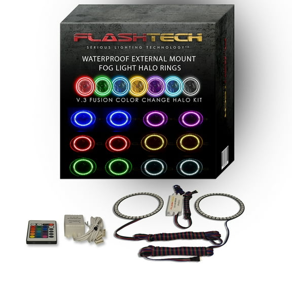Flashtech RGB Waterproof LED Halo kit with IR Remote for 11-14 Dodge Charger Fog Lights