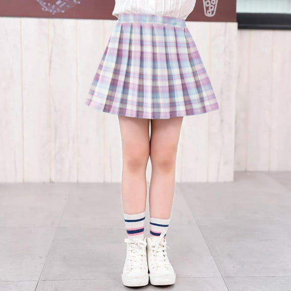 Ulitacool Girls Dresses 4-5 Years Pleated Plaid Mini Skirt Skirts Skorts Outfits With Bowknot Trend Girl Clothing Blue