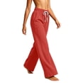 thumbnail image 7 of Women's Soft Fabric Wide Leg Pants, Elastic Waist Drawstring Casual Trousers with Pockets, Body Shaping Pull On Summer Pants, for Beach Daily Vacation, Polyester Casual | TruHer,Red L, 7 of 7