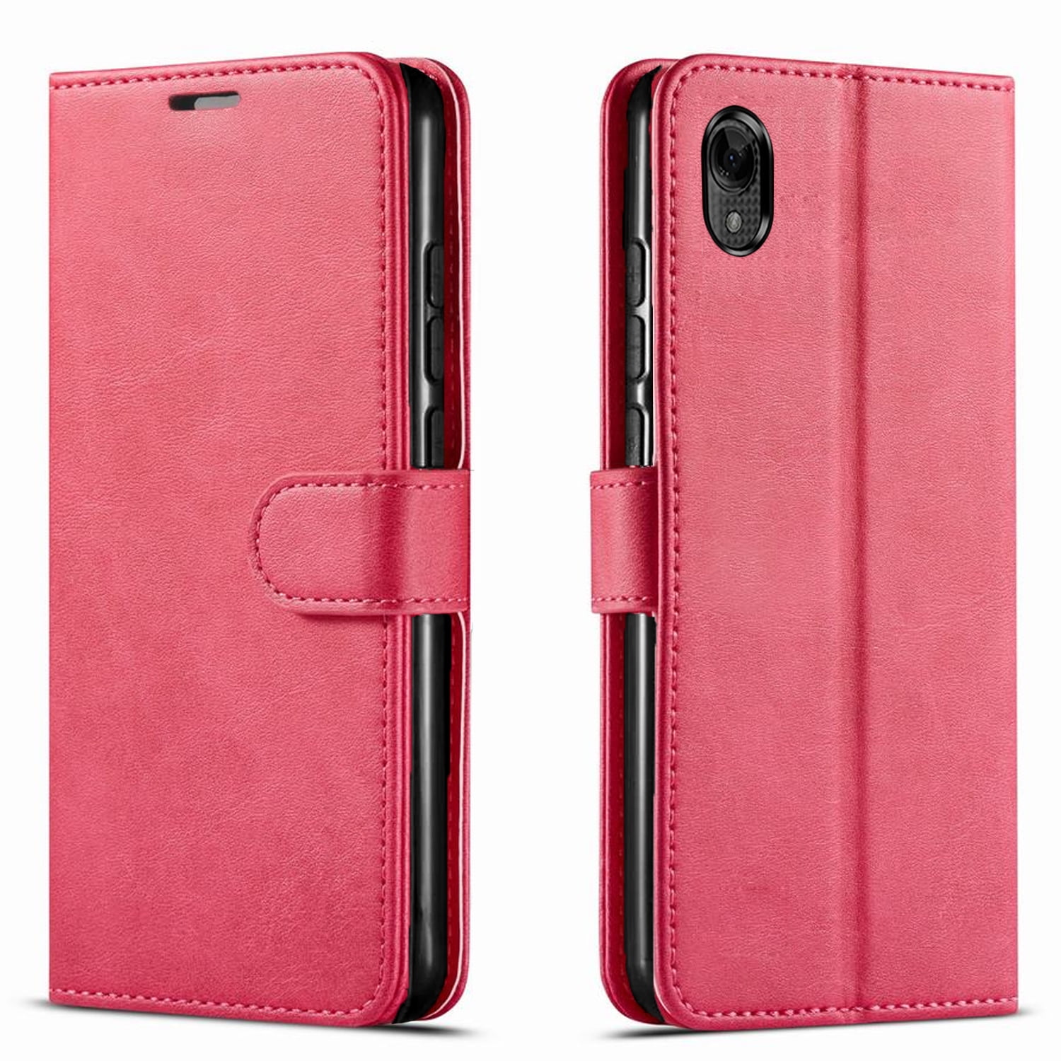 Motorola Moto E6 Case, Included [Tempered Glass Screen Protector], Starshop Premium Leather Wallet Pocket Credit Card Slots-Pink