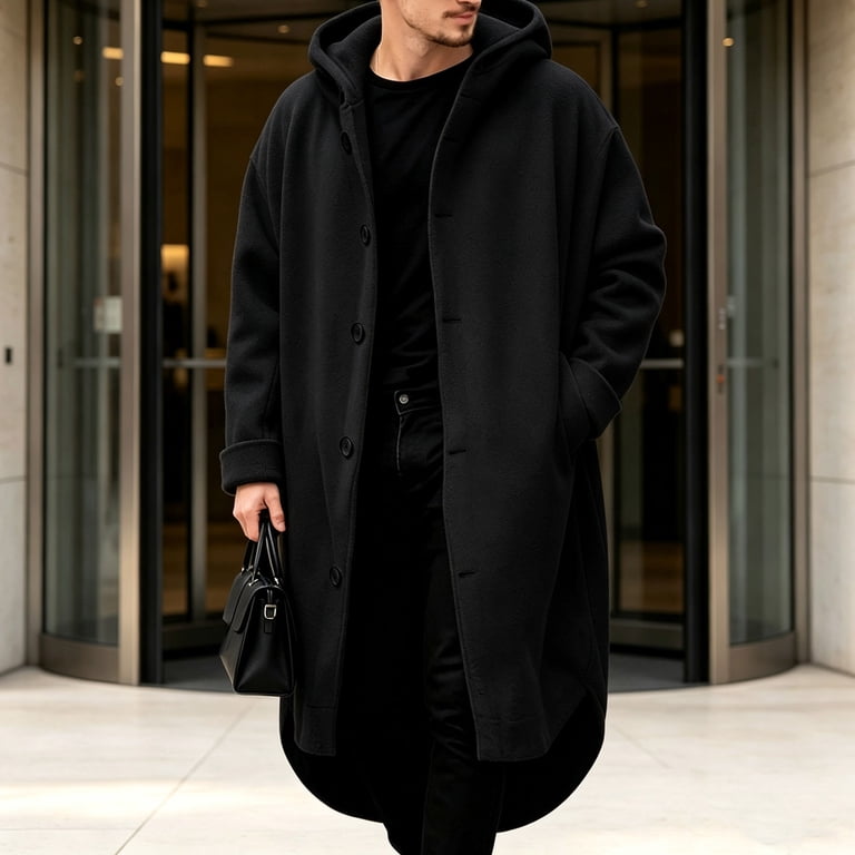 Men's Hoodie Overcoat One Breasted Coat,Slim Versatile Loose Outer