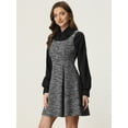 thumbnail image 3 of DARING DIVA Sleeveless Square Neck Button Plaid A-Line Tweed Dress XS Black, 3 of 6