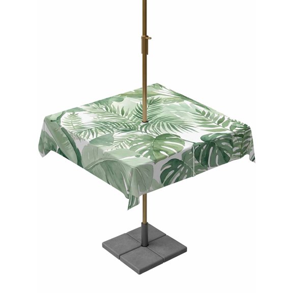 Outdoor Tablecloth with Umbrella Hole for Patio/Picnic/Party/Camping, Sage Green Tropical Leaves Waterproof Table Cloth Square Cover Washable, Summer Botanical Farmhouse (60"x 60")