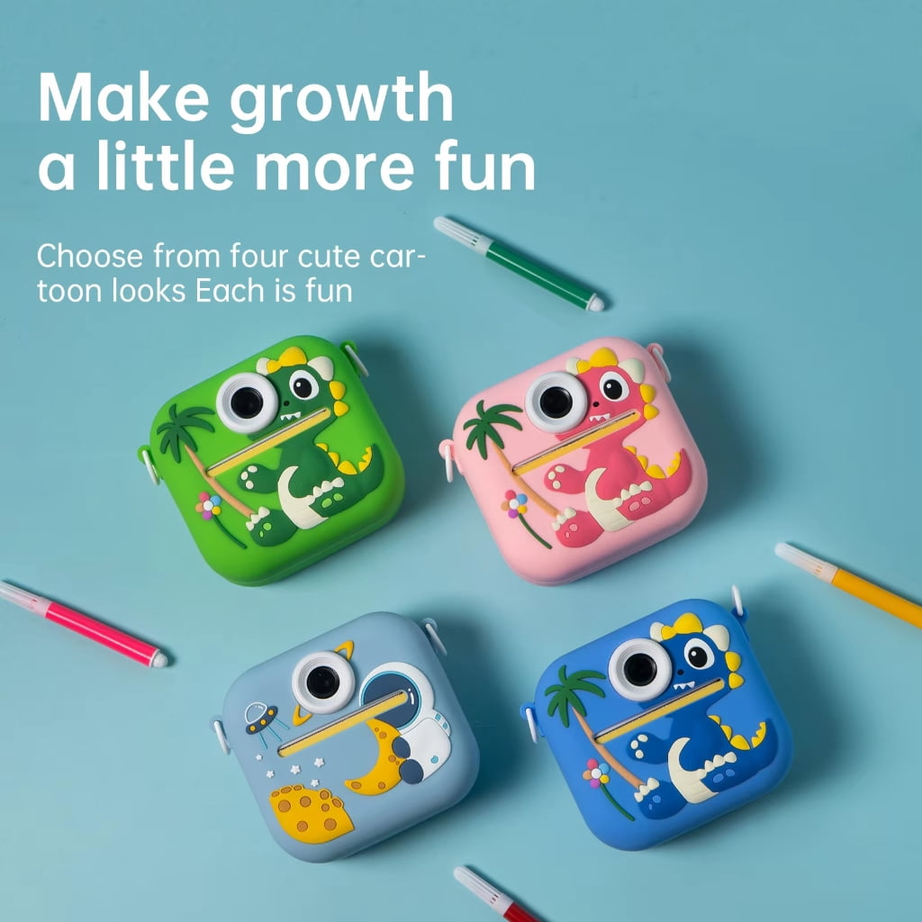 Dinosaur Shaped Kids Camera Instantly Photo Printer 1080P Video Recorder 2.4inDisplay 400mAh Battery Playful Learning Tool