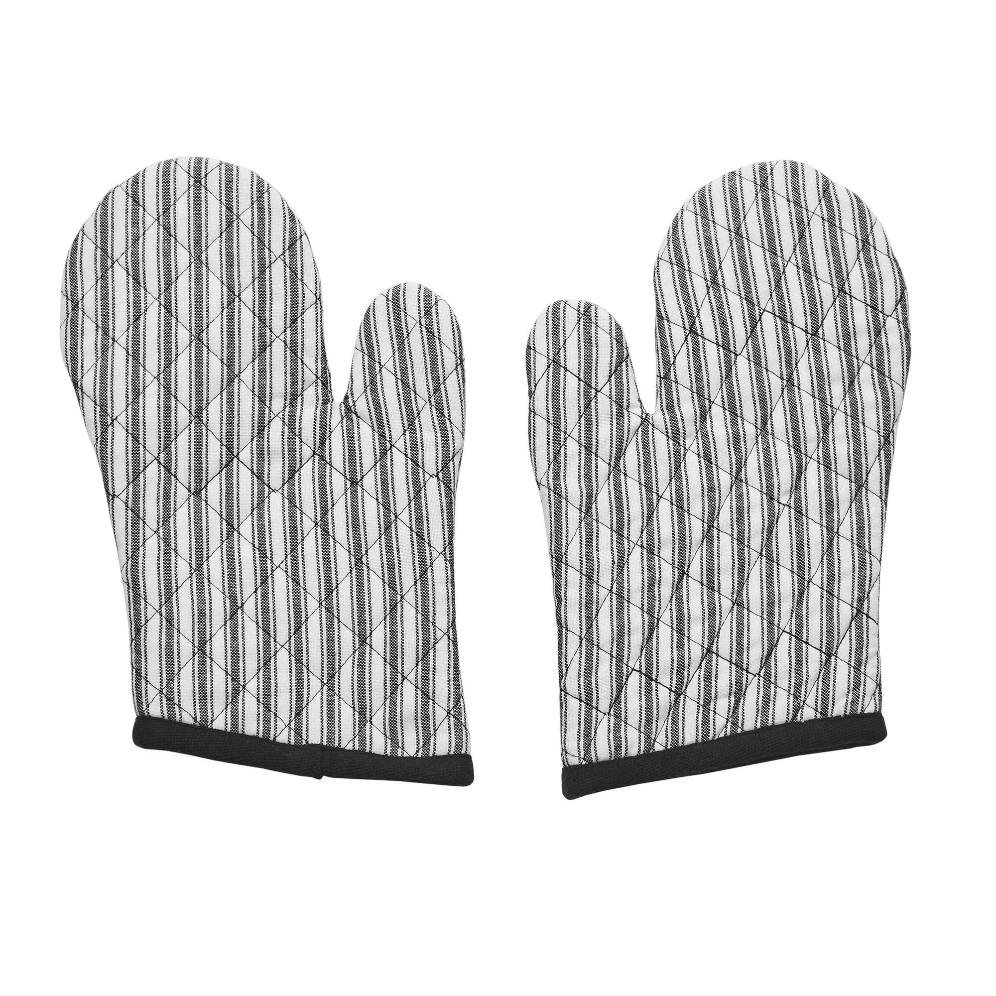 VHC Brands Cotton Oven Mitt Set of 2, Heat Resistant, Baking Glove Pot Holder, Kitchen Mitts, Sawyer Mill Black Collection, 12.5x8, Country Black