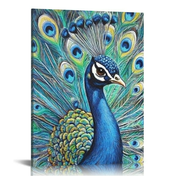 Patifu Peacock Feathers Wall Art Canvas Home Office Bedroom Decor 12x16 in