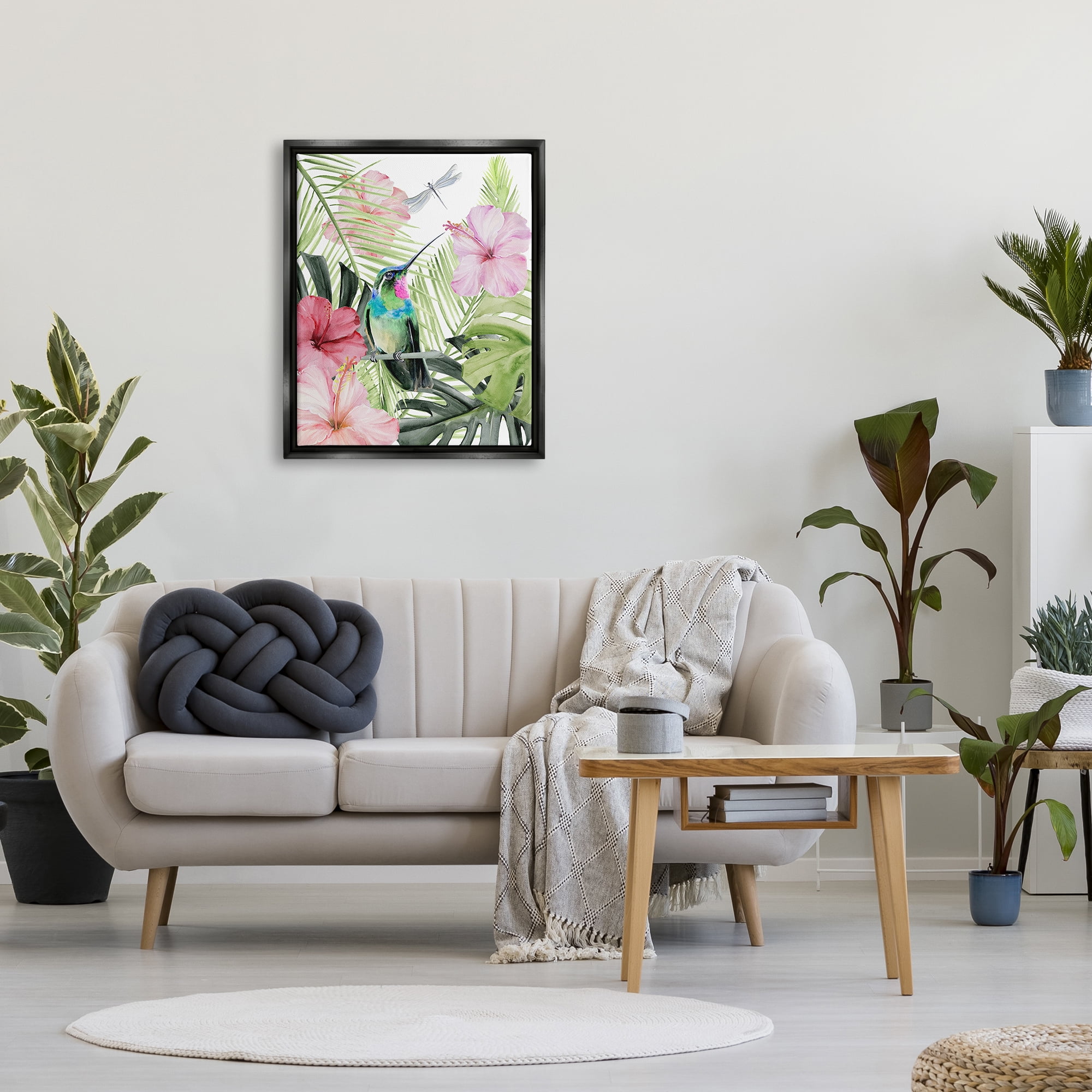 Stupell Industries Hummingbird Tropical Hibiscus Animals & Insects Painting Black Floater Framed Art Print Wall Art