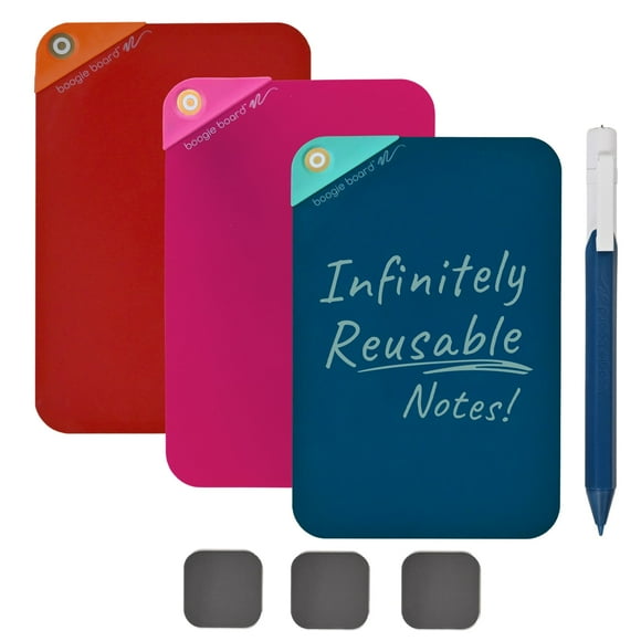Boogie Board VersaNotes Pack de Démarrage, Réutilisable Lot de 3 Alternatives 4x6 pour Maison et Bureau, Inclut 3 VersaNotes, Plaques de Montage Magnétiques, Effacement Instantané