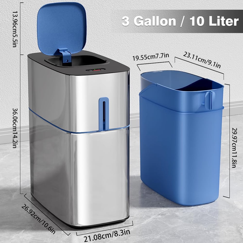 Joybos 3 Gallon Motion Sensor Hands Free Soft Close Lid Bathroom Stainless Steel Trash Can with 120 Bags