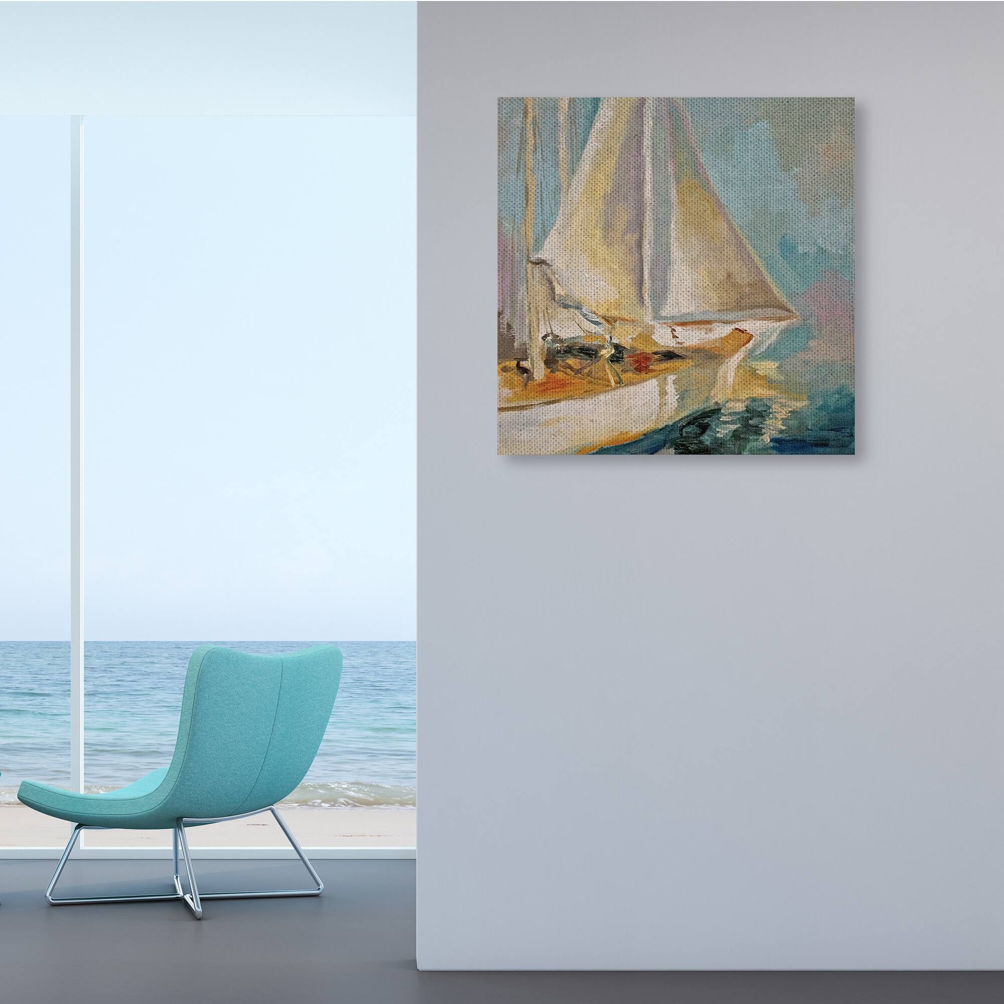 Traditional Nautical Sailboat on the Water 24 in x 24 in Painting Canvas Art Print, by Stupell Home Décor
