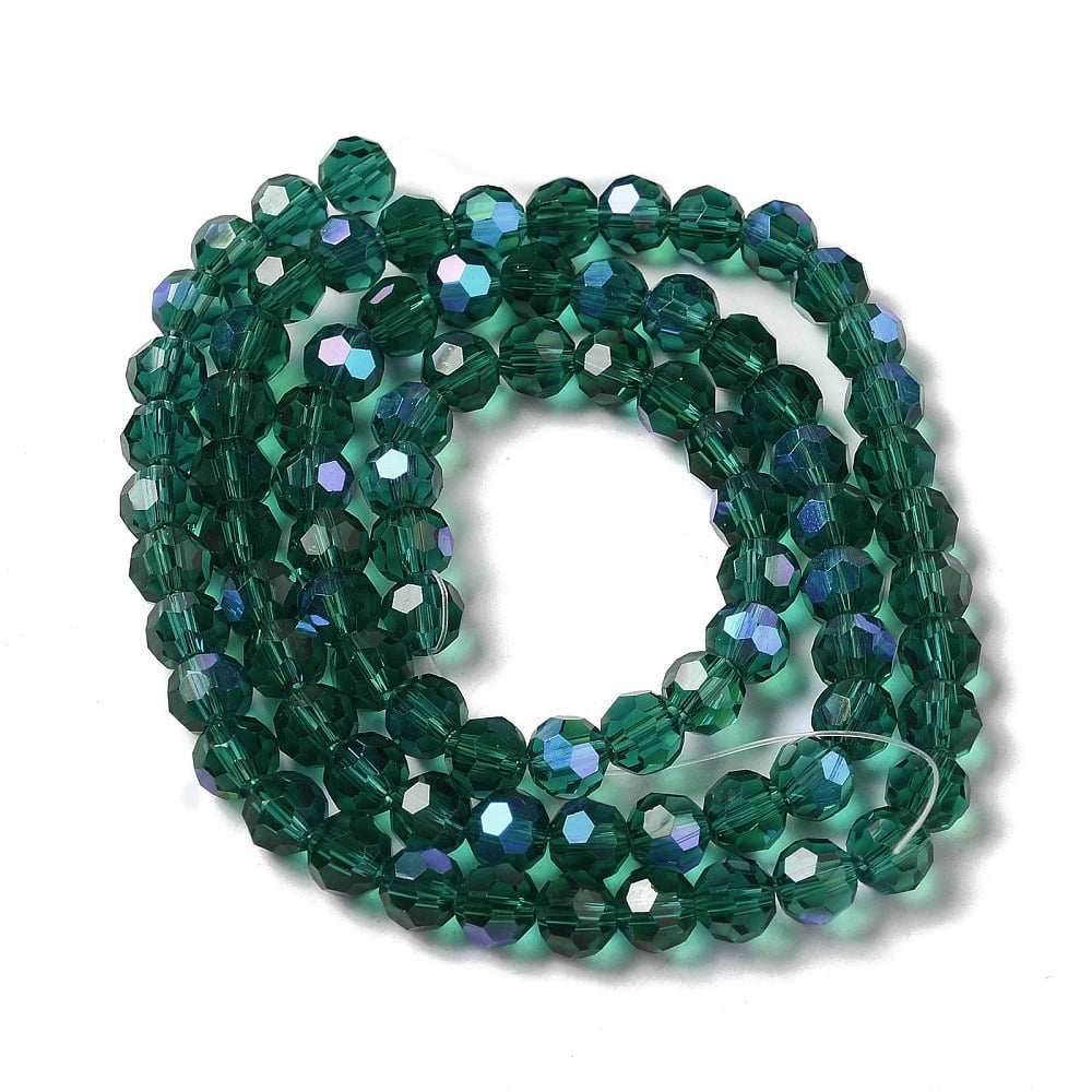 20Strand Electroplate Transparent Glass Beads Strands Faceted Round Rainbow Plated Sea Green 6mm Hole: 1mm 98~100pcs/strand 20.39~20.59 inch(51.8~52.3cm)