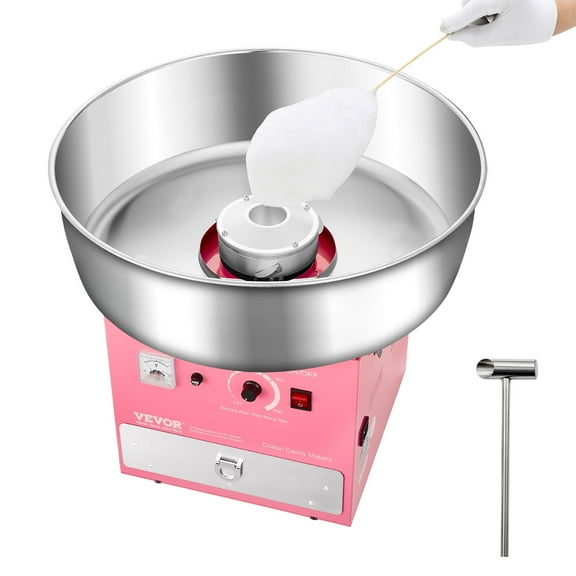 VEVOR Electric Cotton Candy Machine, 1000W Commercial Candy Floss Maker with 20.5 in Stainless Steel Bowl, Sugar Scoop, and Drawer, Easy Home Use, Perfect for Kids Birthday, Family Party, Pink