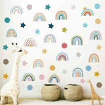 76 Pcs Rainbow Stars Dots Multi-color Decals Boho Style Removable Wall Stickers Vinyl Peel and Stick Kids Bedroom Living Room Playroom DIY Decor