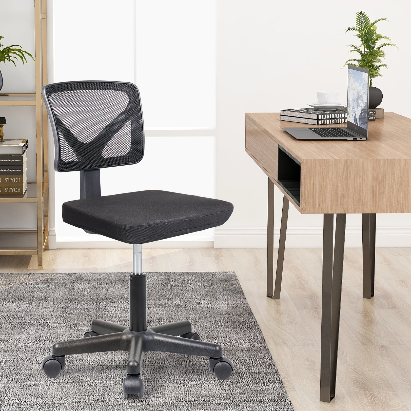 Armless Office Desk Chair Low-Back Mesh Computer Task Chair with Swivel