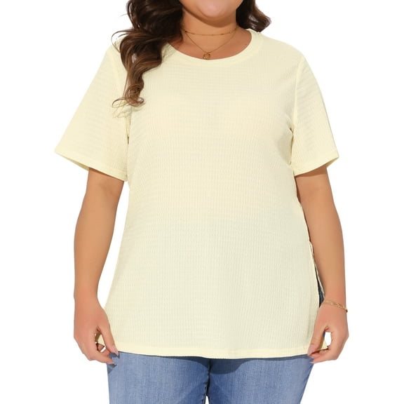 DARING DIVA Women's Plus Crew Neck Top 1X Beige