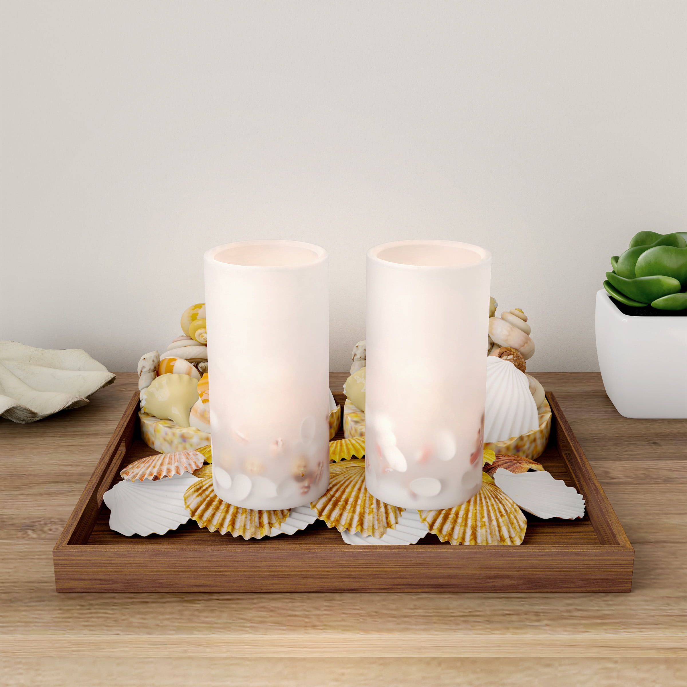 LED Seashell Candles with Remote ControlSet of 2 Nautical Realistic