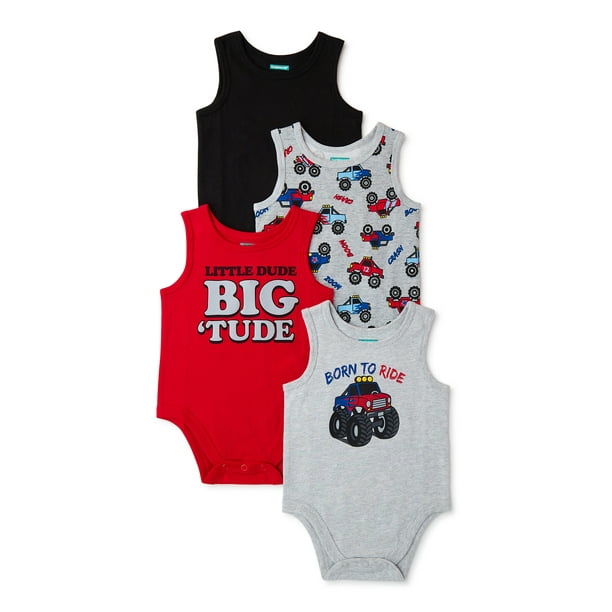 Garanimals Baby Boy Sleeveless Tank Bodysuit Multipack, 4Pack, Sizes 0