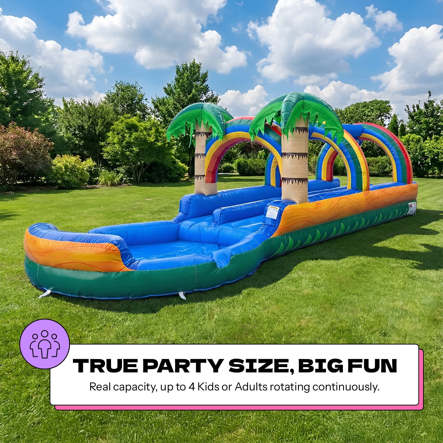 POP JUMP 27ft Long Tropical Inflatable Dual Lane Slip N Slide, with Splash Pool and Blower