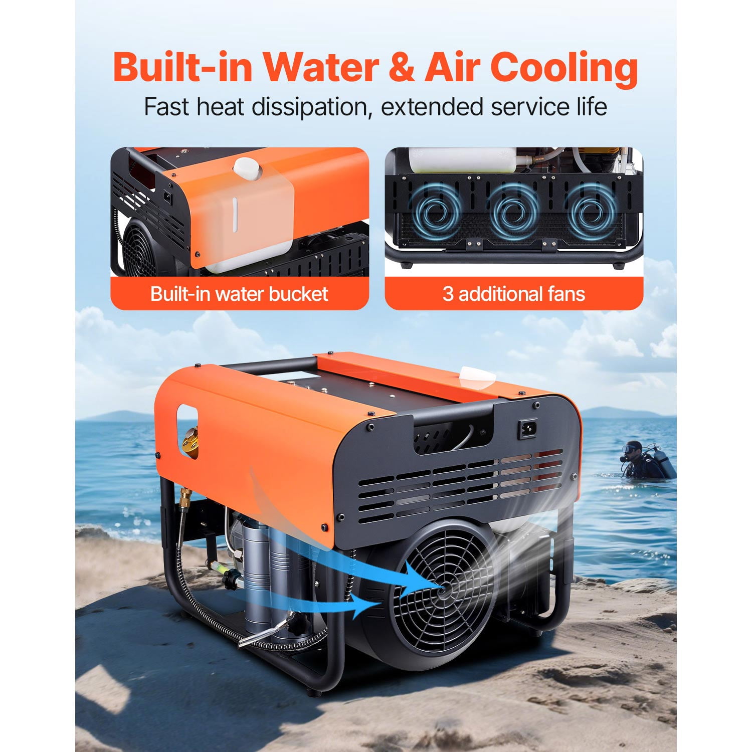 KFFKFF High-Pressure PCP Air Compressor, 4500PSI/30Mpa Double Cylinder Unit with Auto-Stop Function, Equipped with Water and Fan Cooling System for Paintball, Air Rifles, and Scuba Tanks