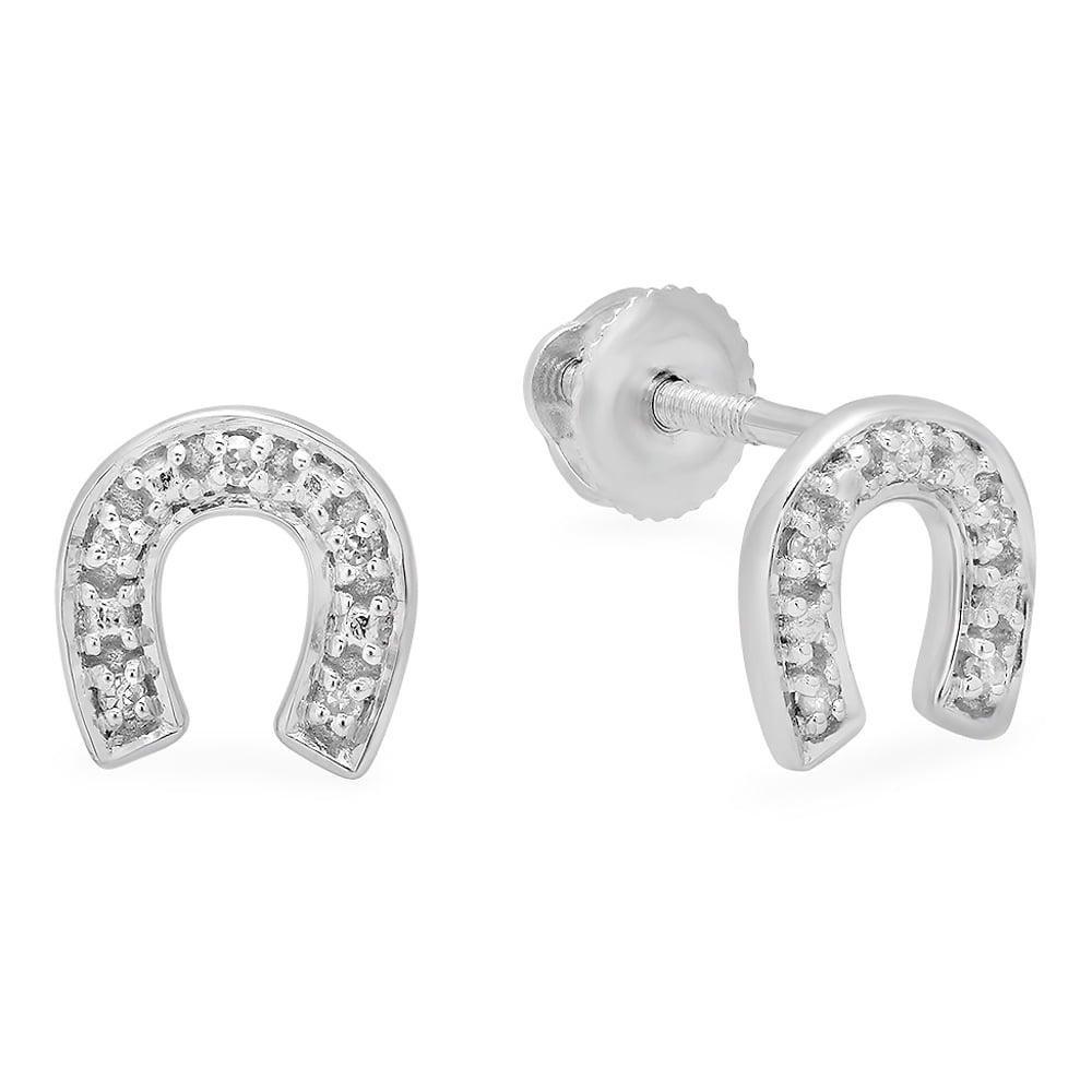 0.06 Carat (ctw) 14K White Gold Round White Diamond Ladies Horse Shoe