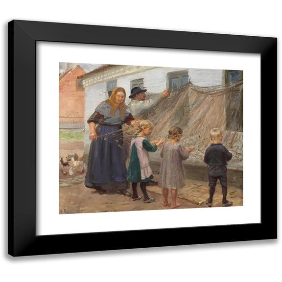 Anna Ancher 14x12 Black Modern Framed Museum Art Print Titled - The Fishing Yarns Are Nested (1911)