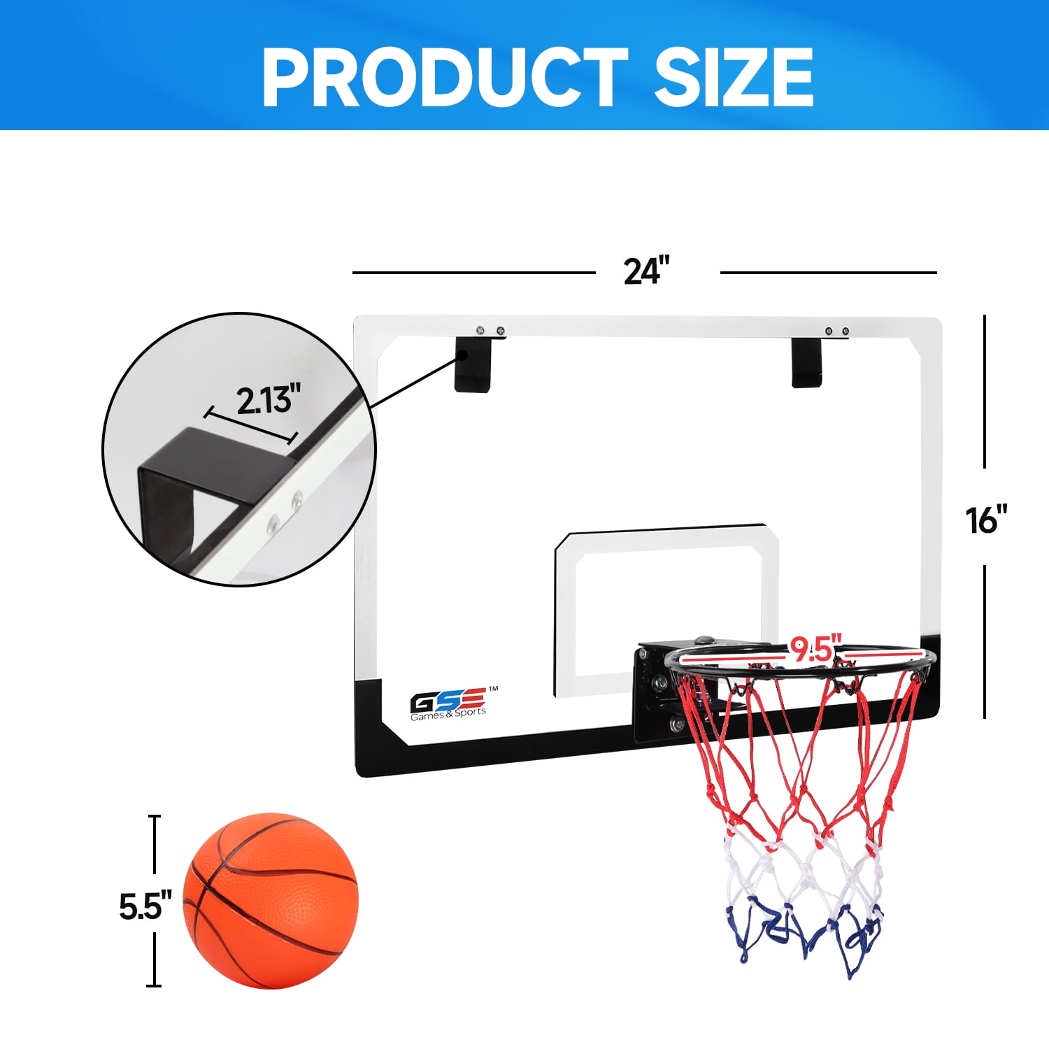 GSE Games & Sports Expert Over-The-Door Large Basketball Hoop Set with Basketball & Pump, Wall-Mounted Basketball Hoop Set for Home & Office, Indoor Basketball Game