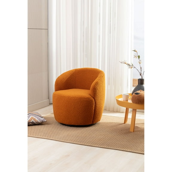 Newboti Furniture Teddy Fabric Swivel Accent Armchair Barrel Chair With Black Powder Coating Metal Ring,Caramel 13939