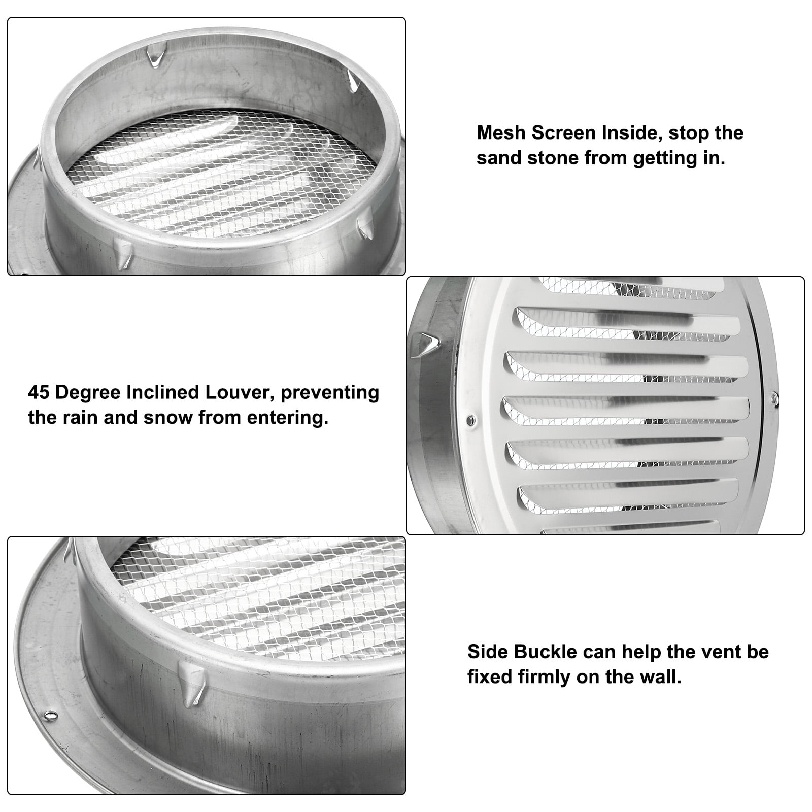 Uxcell 7" Round Soffit Air Vents, 304 Stainless Steel Louver Grille Vent Cover Mesh Air Outlet for Kitchen Bathroom