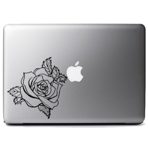 Thorny Rose Bloom Flower - Black Vinyl Decal for 13" Macbook