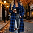thumbnail image 3 of Otntypg Womens Long Plaid Shacket Jacket Shirt Lightweight Thin Casual Fall Long Sleeve Lapel Button Down Flannel Trench Coats with Pockets, 3 of 9