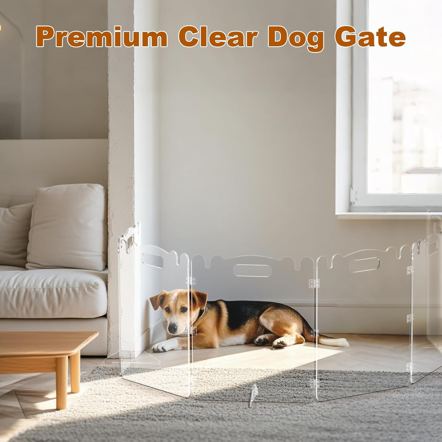 Clear Acrylic Pet Dog Gate - Folding Transparent Gates for Small Dogs Pets - Freestanding Foldable Tall Puppy Doggy Fence Door for Inside Indoor House Doorways Room Divider Barrier