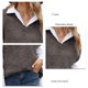 thumbnail image 5 of Chaleco De Mujer De Punto Con Cuello En V Dobladillo Dividido Sin Mangas Color Puro Chaleco Casual Suelto Suéter Gris XL, 5 of 6
