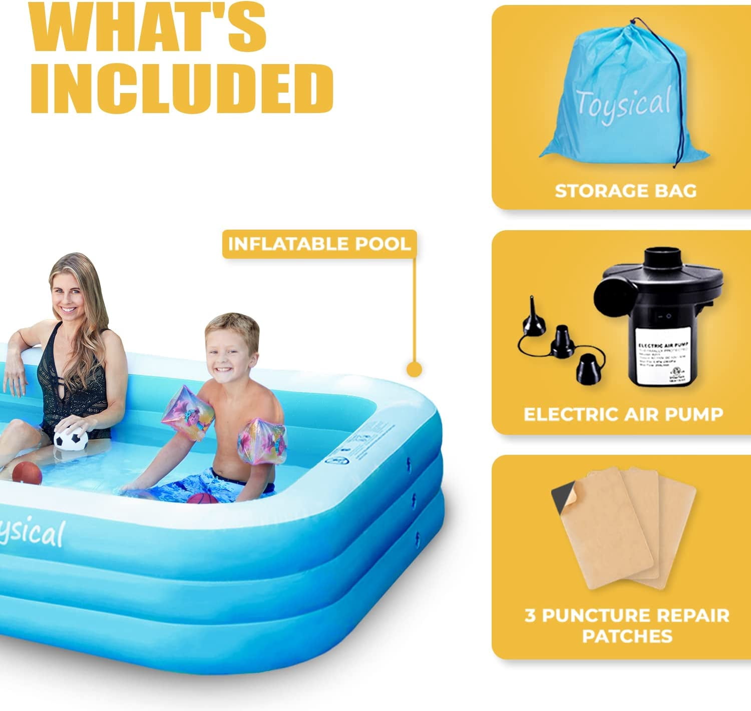 Inflatable Pool for Kids and Adults - 118 x 72 x 22 -  with Pump & Patches