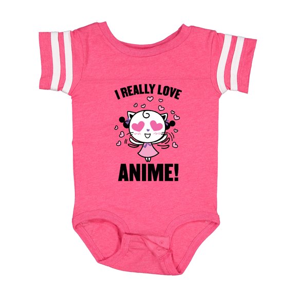 Inktastic I Really Love Anime with Cute Anime Cat and Hearts Boys or Girls Baby Bodysuit