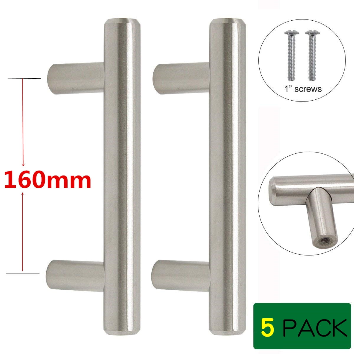FungLam 5 Pack 6.3 inch Hole Center Stainless Steel Handles