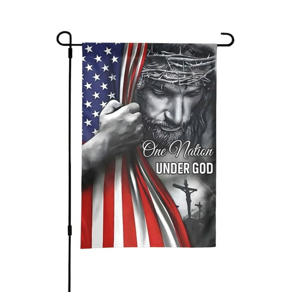 One Nation Under God Garden Flag Jesus Garden Flag for Outside 12x18IN Double Sided Christian-Patriotic USA Jesus Garden Flags for House Outdoor Yard Garden Decor