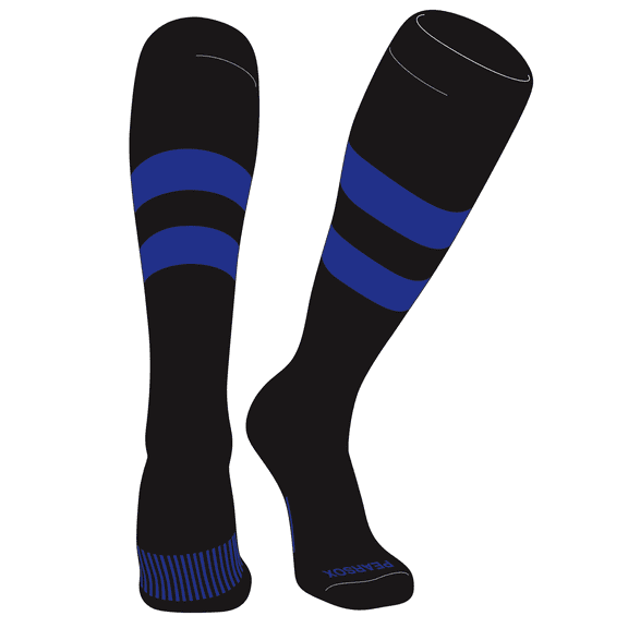 PEAR SOX Striped OTC Baseball, Softball, Football Socks (D) Black, Royal (M)