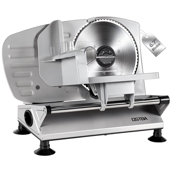 OSTBA Meat Slicer Machine for Home, Electric Deli Food Slicer with Removable 6.7” Stainless Steel Blades, 0-15mm Adjustable Thickness, Easy to Clean, 150W, Ideal for Cold Cuts, Cheese, Bread, Fruit