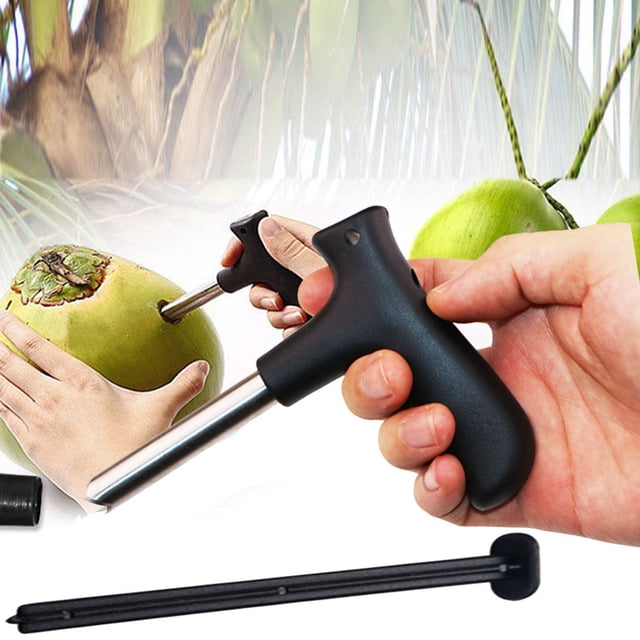 Xihbxyly Abridor de Cocos de Acero Inoxidable, Acción de Giro Rápida y Segura, Apto para Lavavajillas, Herramienta de Cocina Fácil de Usar, Hoja de Acero Inoxidable, Incluye Palillo de Limpieza, Tama
