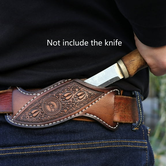 TOURBON Leather Engraved Pancake Fixed Blade Knife Sheath EDC Pocket Organizer for Folding Knife (Knives are not Included)
