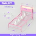 thumbnail image 4 of Yoneston Power Outlet LED Light Twin Metal Platform Bed Frame with 2-Tier Storage USB Port Charging Station Headboard for Kids Boys Girls Adults, Pink, 4 of 11