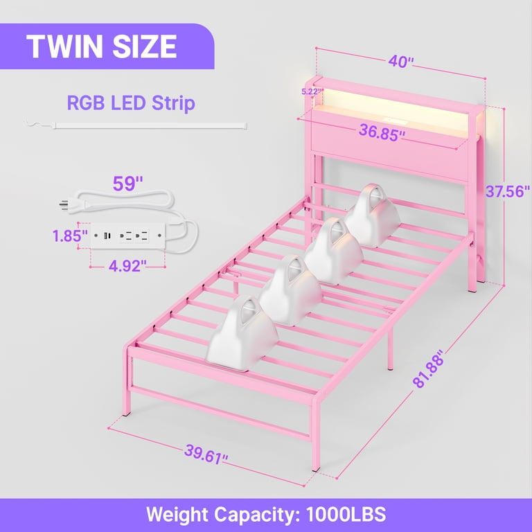 Yoneston Twin Bed Frame with LED Light and Charging Station photo 4