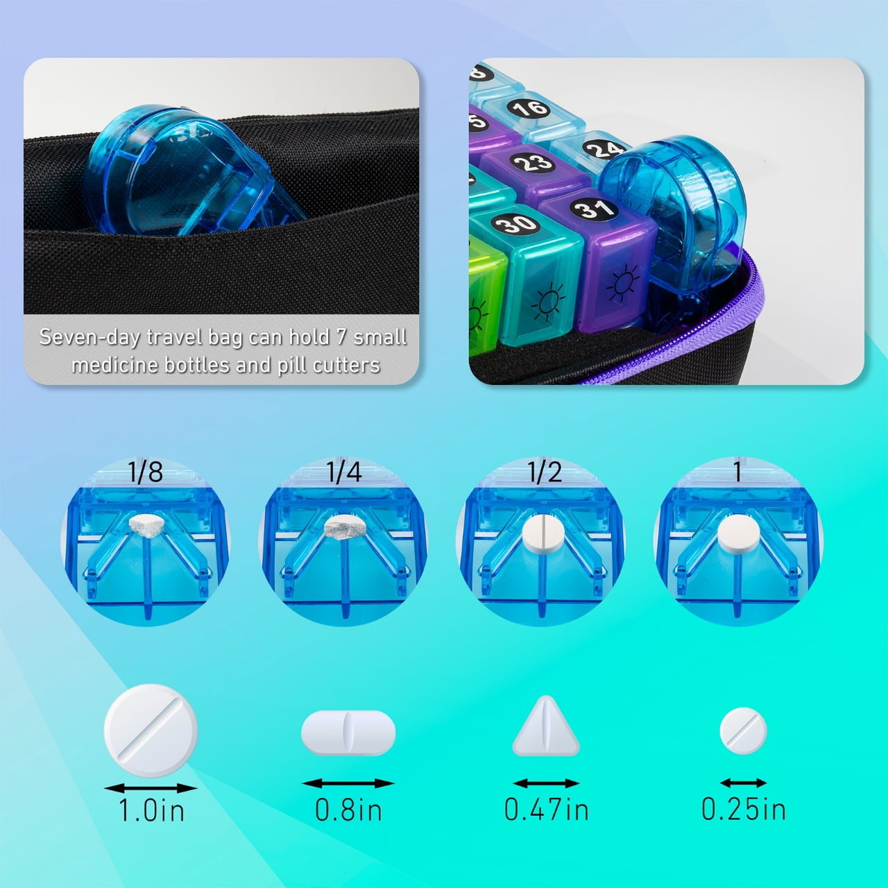 BEFUNZL Monthly Pill Organizer 2 Times a Day, Medicine Organizer Box with Portable Hard Shell and Pill Cutter, 31 Day Pill holder with Monthly and Weekly Sticker + Weekly Pill Bag 2 Times a Day