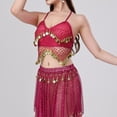 thumbnail image 6 of Kctiaxy Womens Summer Tops with Built in Bra Spaghetti Strap Fringe Sparkly Tank Top Sleeveless V-Neck Belly Crop Blouse Dance Performance, 6 of 8