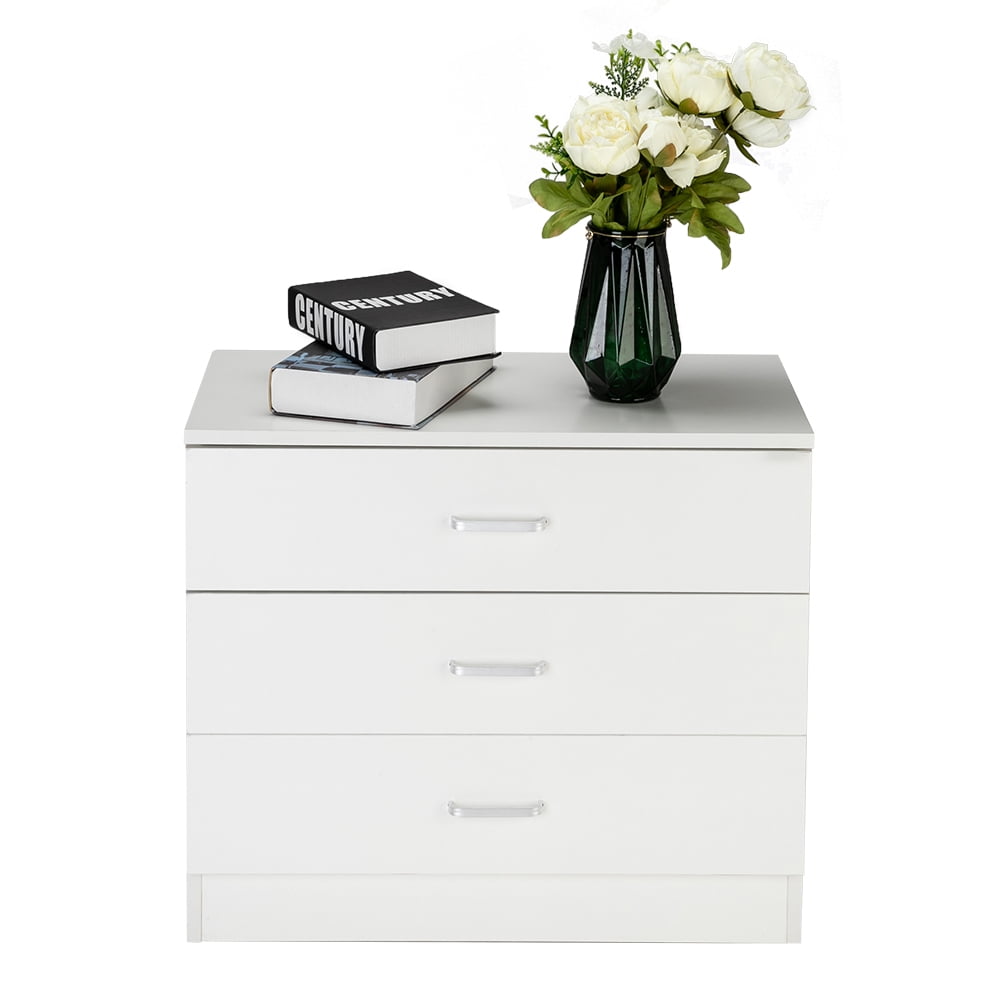 3Drawer Modern Wood End Table White Nightstand Bedside Table Furniture for Bedroom