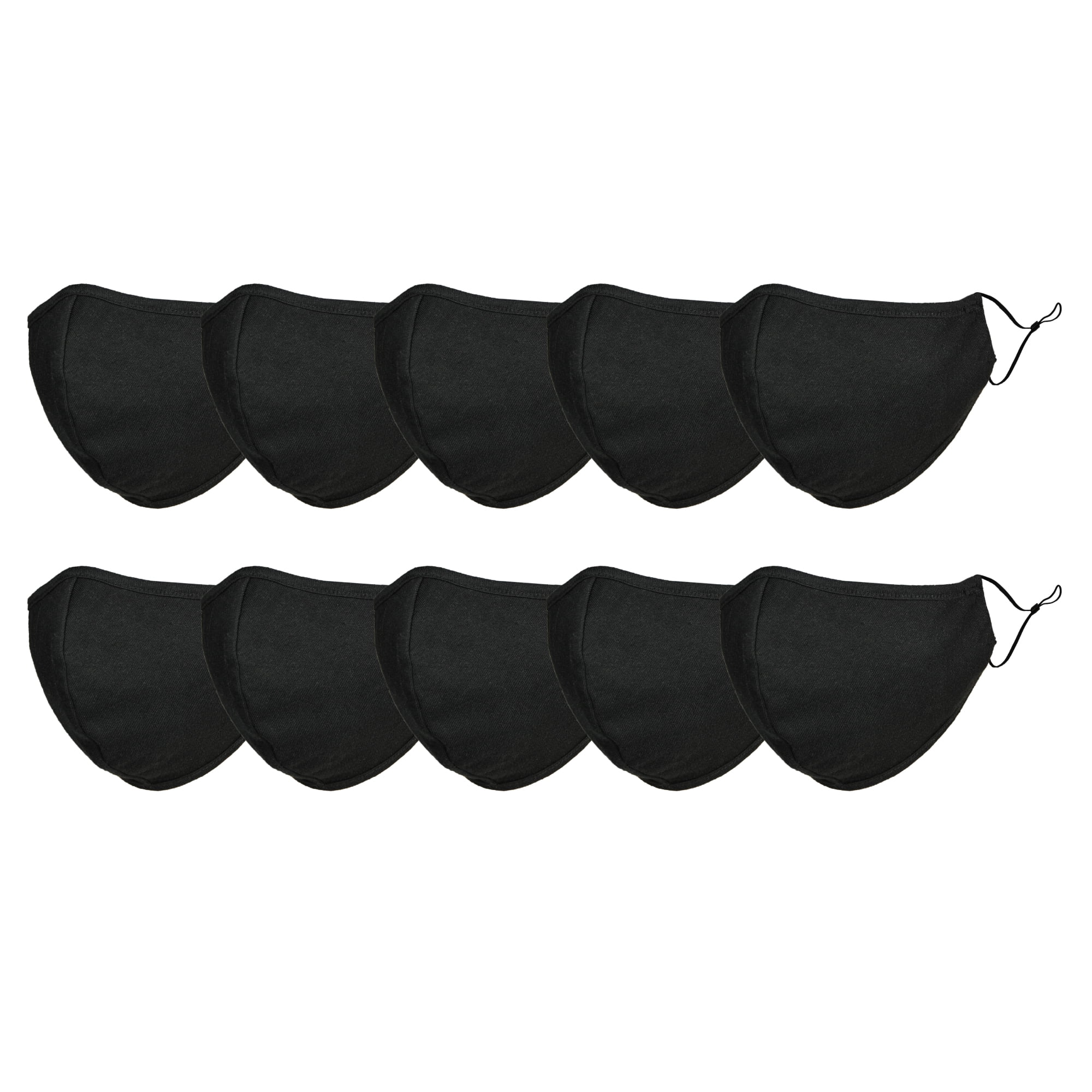 DALIX Cloth Face Mask Reuseable Washable in Black Made in USA - L-XL Size (10 Pack)