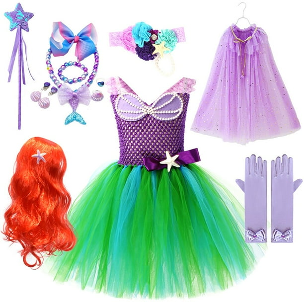 Disfraz de sirenita para nina vestido de princesa Ariel tutu de tul mullido purpura y verde para fiesta de disfraces nuevas peliculas Fivean unisex Walmart en linea