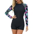 thumbnail image 2 of pstuiky Womens Swimsuits Print Crew Neck Adaptable One Piece Bathing Suits Women's Swimwear Wetsuit with Board Shorts Swimming Suits, 2 of 7