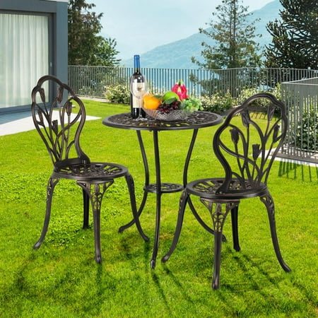 Yaheetech 3 Piece Bronze Patio Set Outdoor Patio Furniture Tulip Design Setting Cast Bistro Table Chair, (Best Cast Aluminum Patio Furniture)