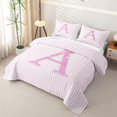thumbnail image 3 of Manfei Pink Bling Letter A Print Quilt Full,Minimalist Geometric Lines Full Bedspread Sets,3 Pieces,1 Coverlet and 2 Pillowcases, 3 of 7